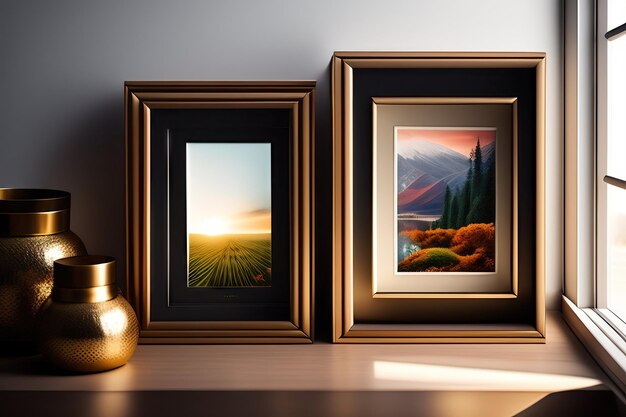 Photo frame and books on a shelf