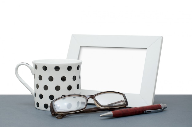 Photo frame, coffee Cup, glasses