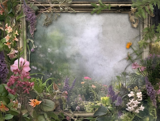 Photo of frame from garden and wild flowers