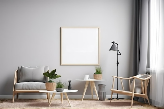 Photo frame in living room minimalist designpastel colour palette