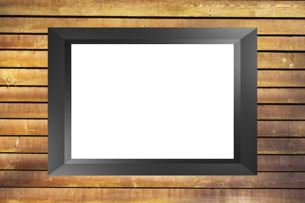 Photo frame mockup template with copy space on wooden background 3d render