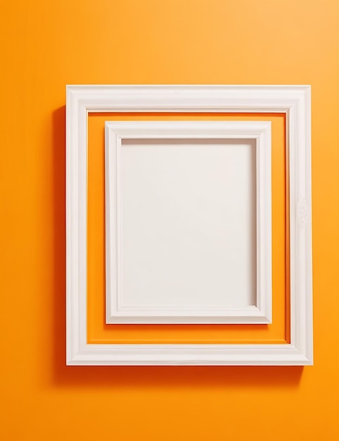 A photo frame on orange color wall generated by ai