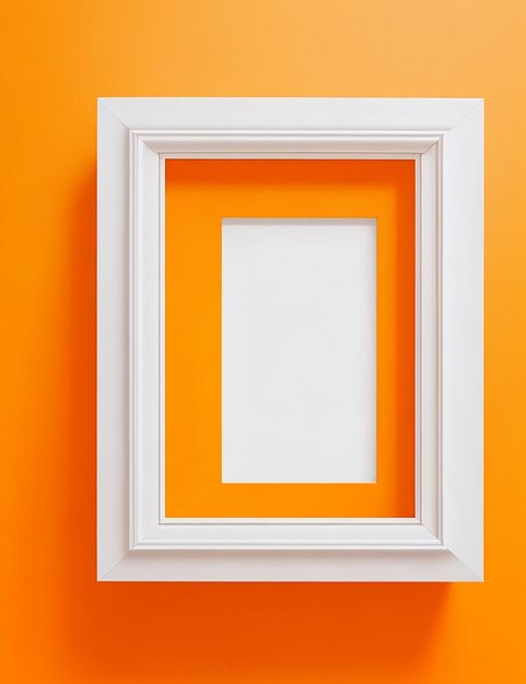 A photo frame on orange color wall generated by ai