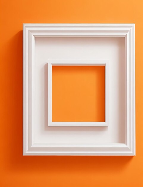 A photo frame on orange color wall generated by ai