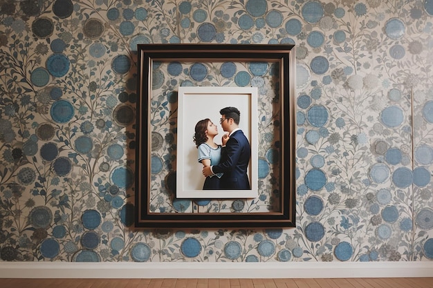 Photo frame on a patterned wall