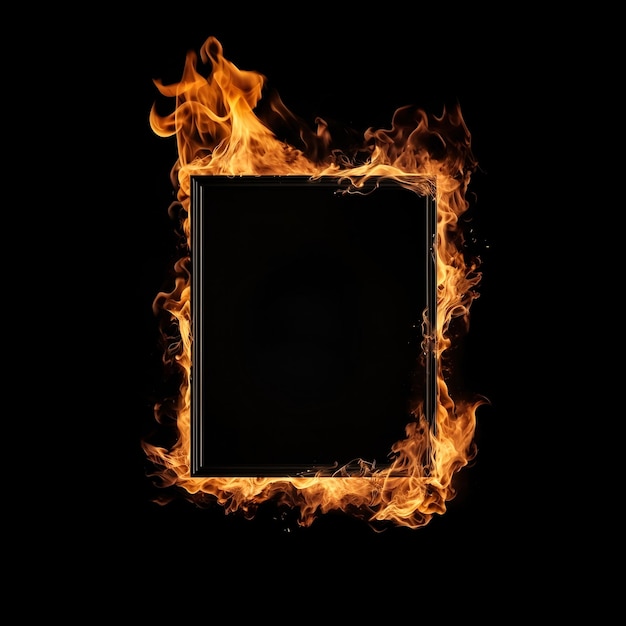 photo frame shape flame burning fire black background ai generated image