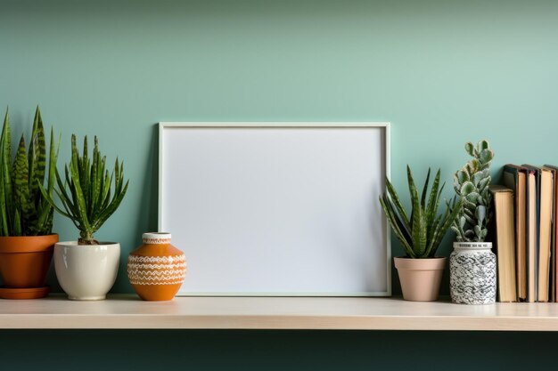 Photo frame on wall with living room setting