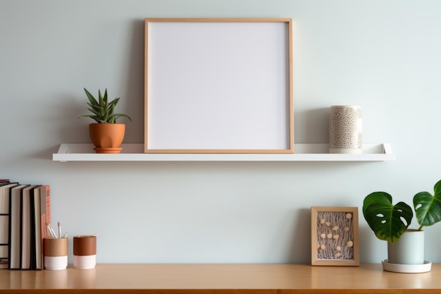 Photo frame on wall with living room setting