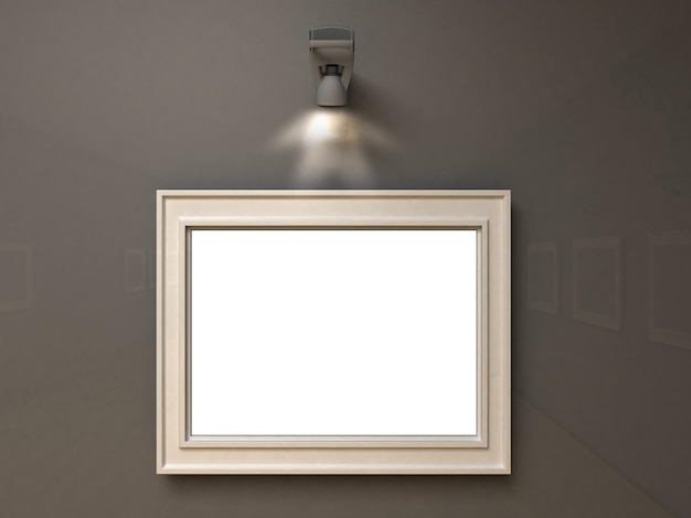 Photo frame wall with projector 3d rendering illustration