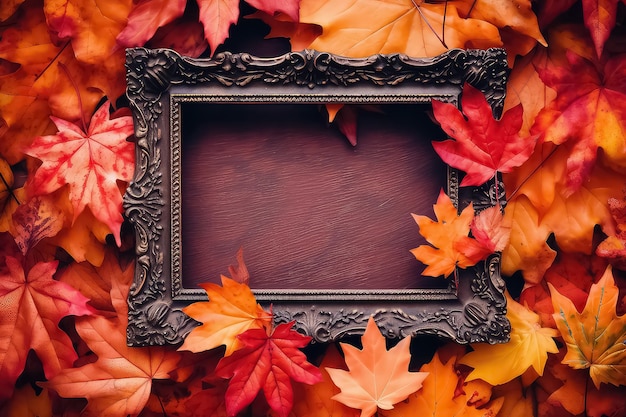 Photo frame with autumn leaves thanksgiving day concept AI