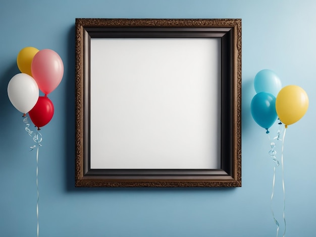 Foto foto una cornice con un mazzo di palloncini su di essa è attaccata a un muro