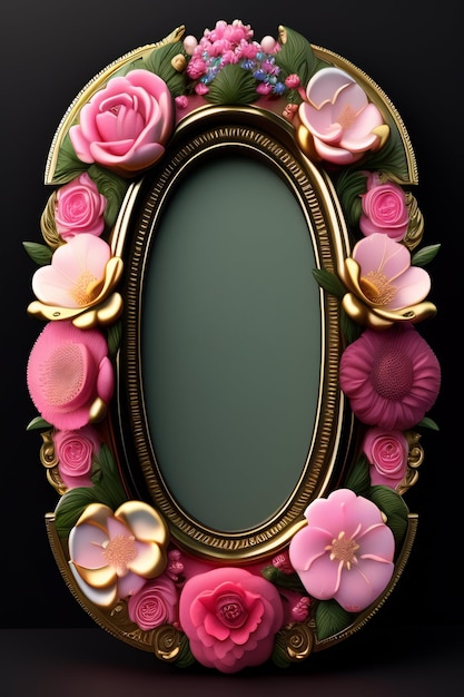 Photo a frame with pink roses on it