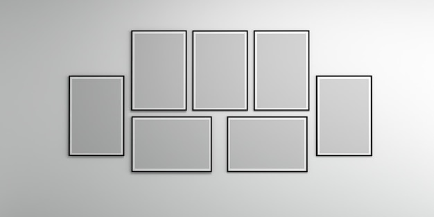 Photo frames isolated on the white wall creative mood board\
frames mockup3d rendering