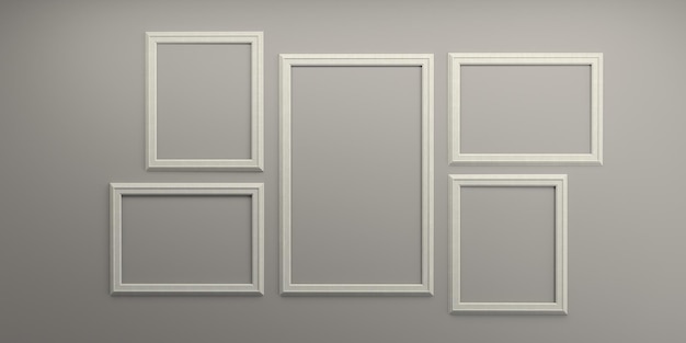 Photo frames isolated on the white wall Creative mood board frames mockup3d rendering