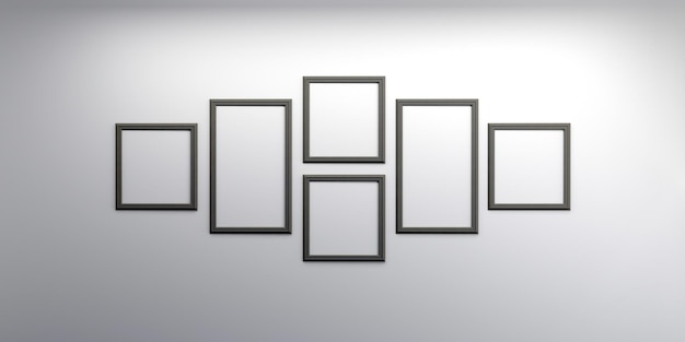 Photo frames isolated on the white wall creative mood board\
frames mockup3d rendering
