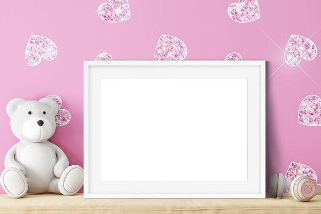 Photo frames mockup on pink background valentine's day