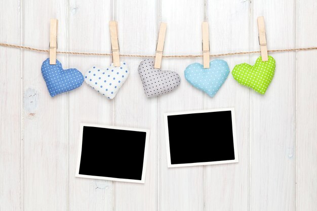 Photo frames and valentines toy hearts