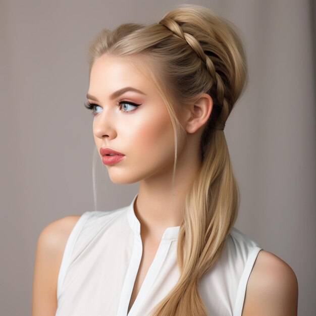  Photo of French Braid Ponytail | Premium AI-generated image