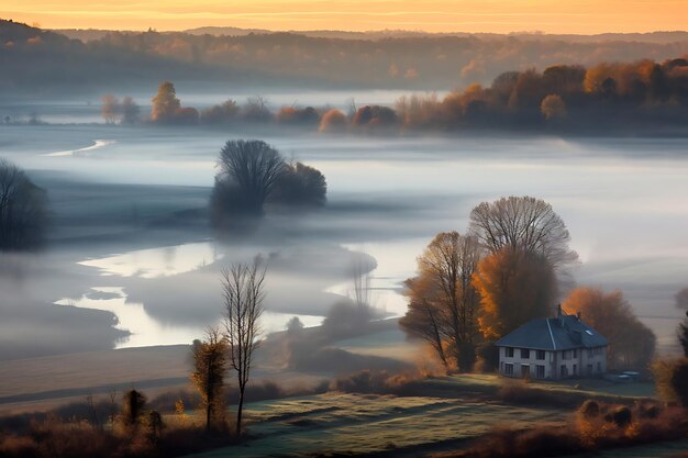 Photo of french countryside vista with meandering river