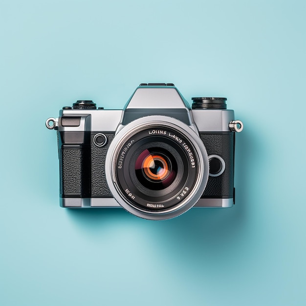 Photo of fresh camera isolated on color background