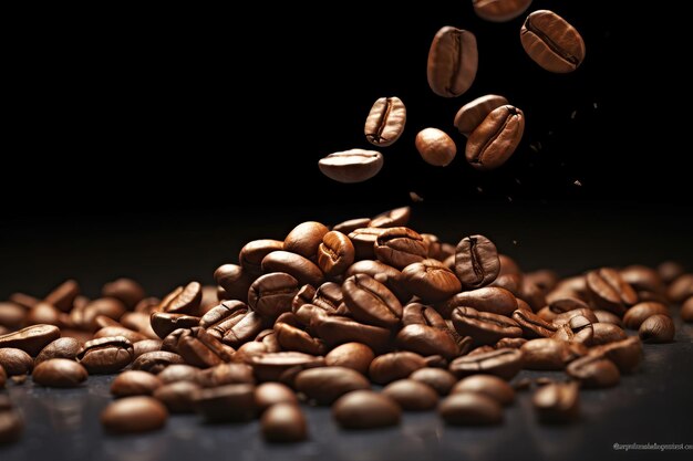 Photo photo of fresh coffee beans falling down on black background