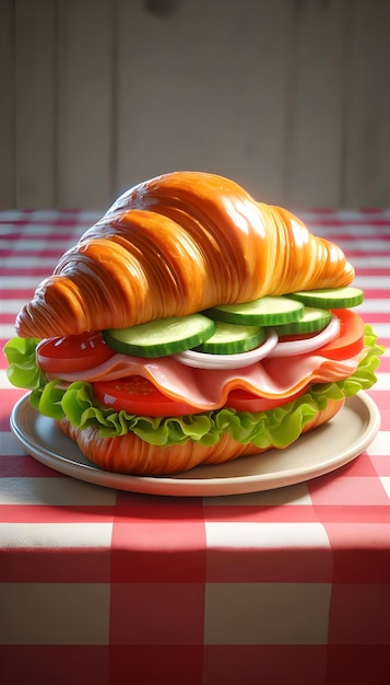 Photo Fresh croissant or sandwich with salad