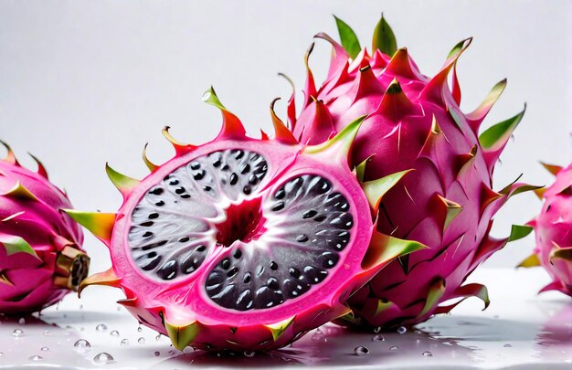 photo of a fresh dragon fruit isolated on paper background