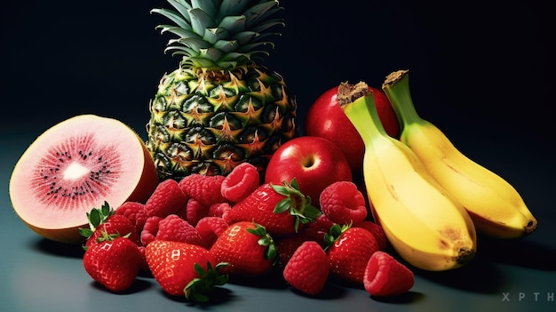 photo of fresh fruit in summer with plain background
