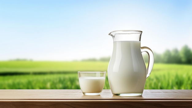 Photo of fresh milk jug and glass