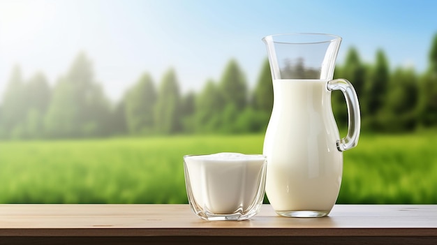 Photo of fresh milk jug and glass