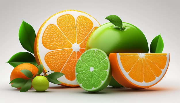 Фото свежих апельсиновых цитрусовых на белом фоне AI Generated Image