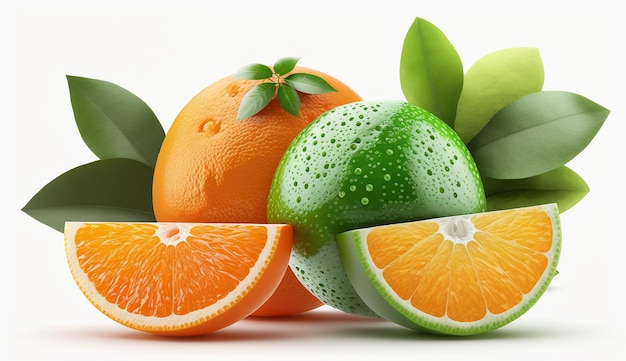 Photo of Fresh orange citrus fruits white background AI Generated Image