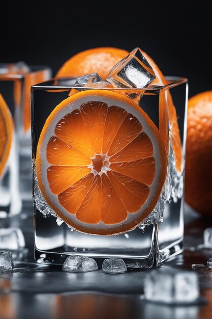 Photo photo fresh orange on ice cubes