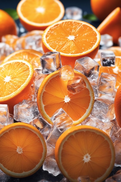 Photo photo fresh orange on ice cubes