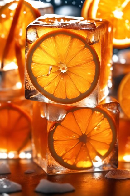 Photo photo fresh orange on ice cubes