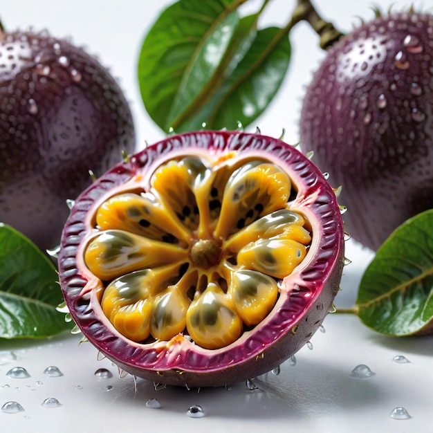 photo of a fresh Passion fruit isolated on paper background