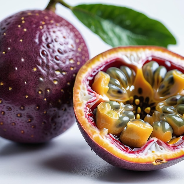 Foto foto di un frutto della passione fresco isolato su sfondo di carta