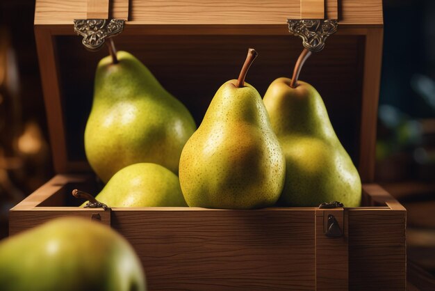 Photo photo fresh pear in wooden box on a tabel healthy food background