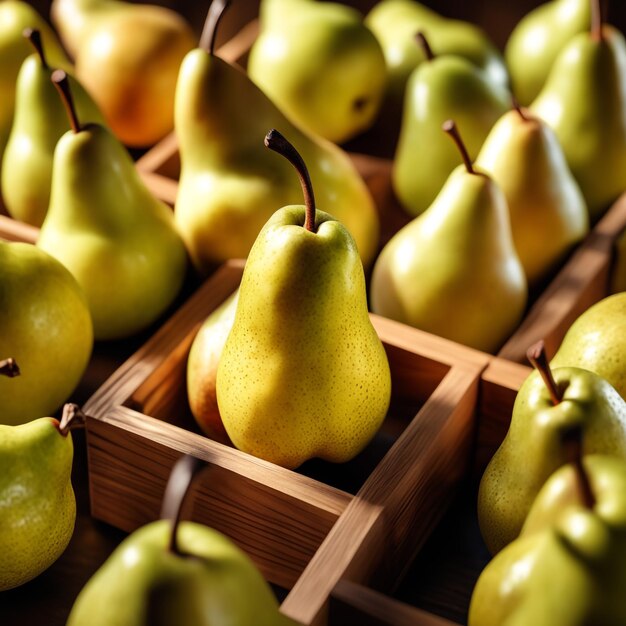 Photo photo fresh pear in wooden box on a tabel healthy food background