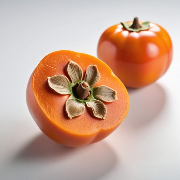 Photo photo of a fresh persimmon isolated on paper background