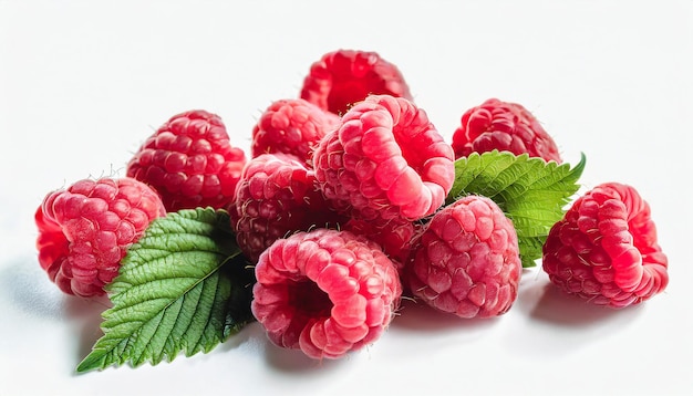 photo fresh raspberry with leaves generated by AI