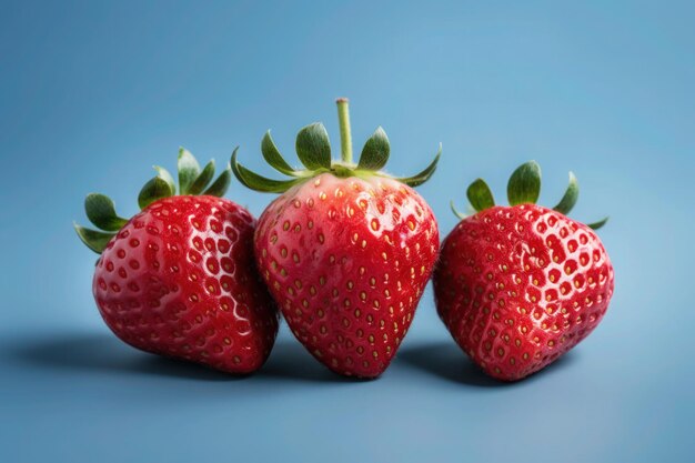 A photo of Fresh strawberries on a blue background