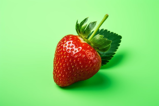 Photo of a fresh strawberry on a bright green backdrop Generative AI