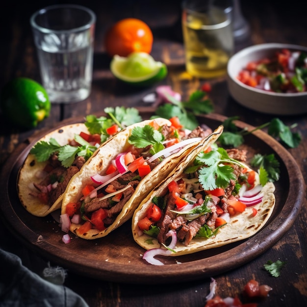 Photo fresh tacos with meat and vegetables