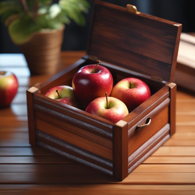 Photo fresh tasty apple in wooden basket background on table