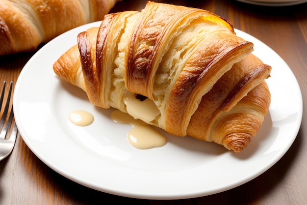 Photo freshly baked croissants on a plate