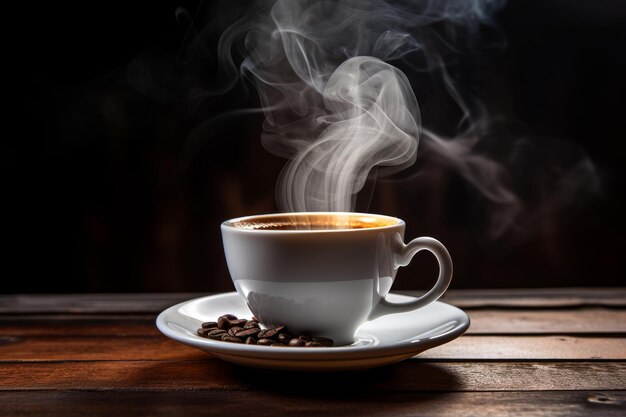 Photo of a freshly brewed cup of artisanal coffee with steam rising Generative AI