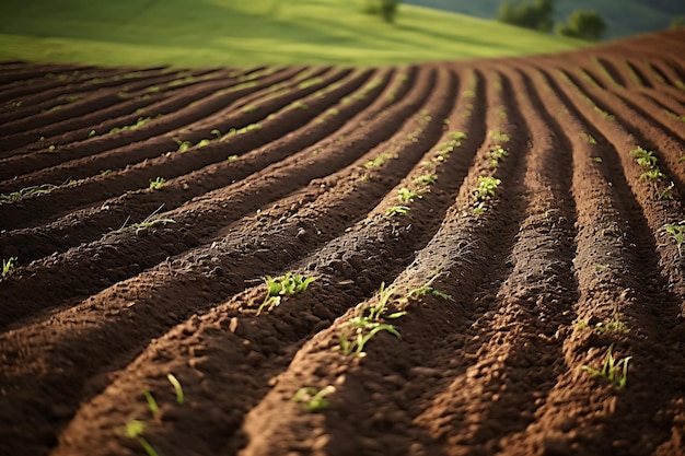 Photo photo of freshly plowed farm fields in the spring