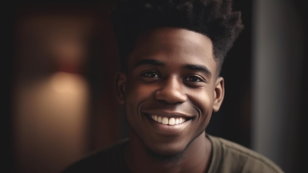 Photo of friendly young black man smiling