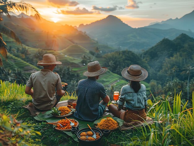 Photo of Friends Enjoying a Picnic in a Vibrant Indonesian Rice Field Family Activities Job Care